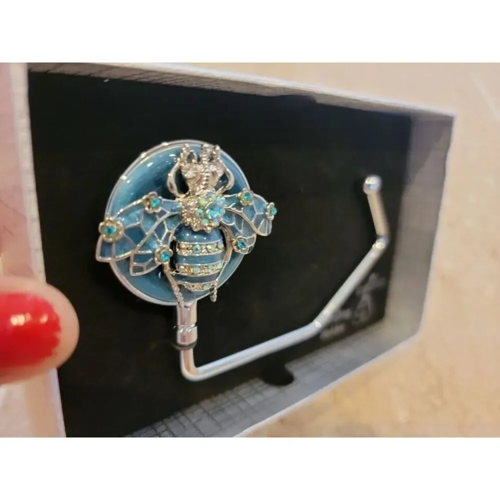 NEW Teal Blue BEE Handbag Holder‎ Hanger Metal Strong Gorgeous Women Purse